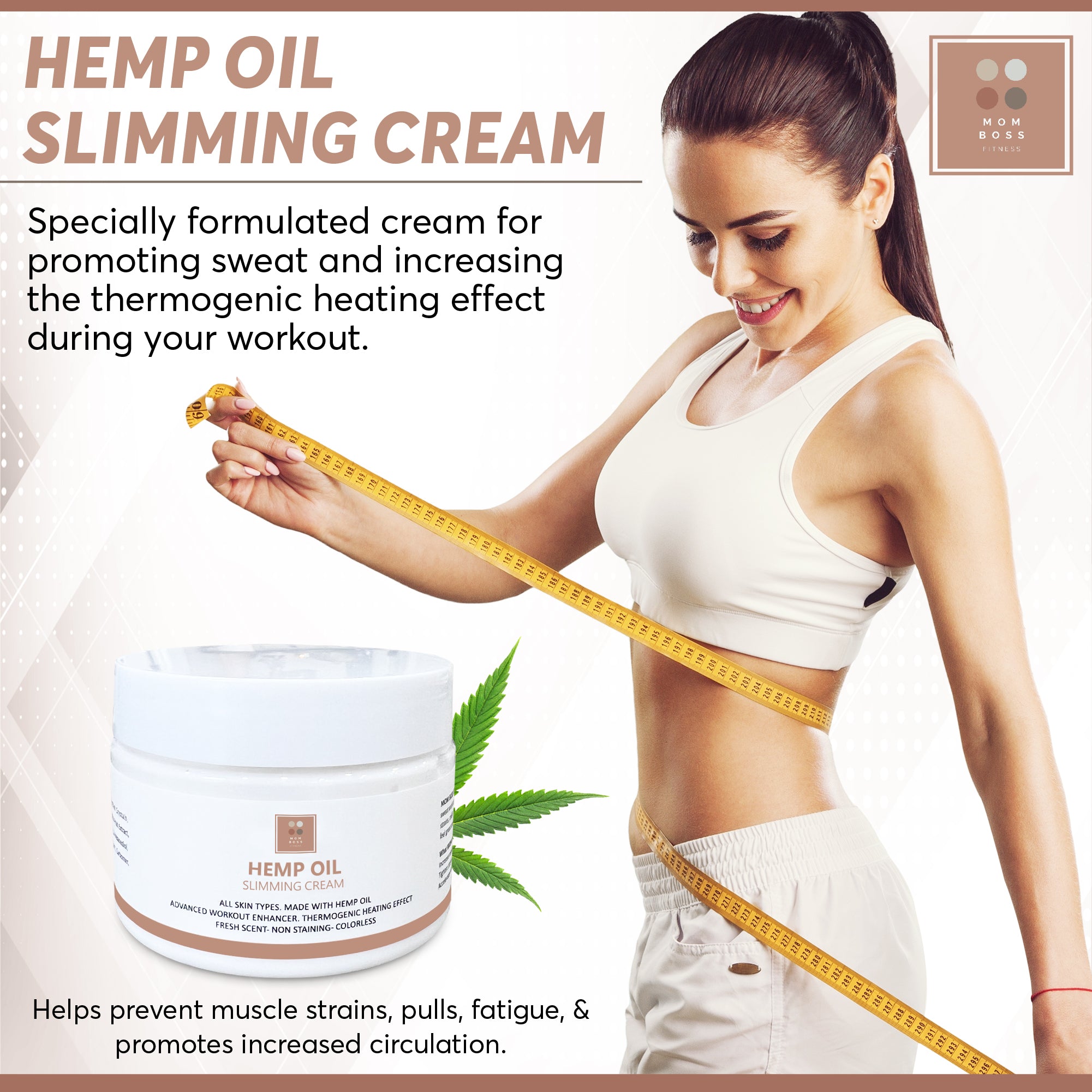 Hemp Oil Slimming Cream - Non Staining Weight Loss Cellulite Cream - Workout Enhancer Skin Tightening Cream with Thermogenic Heating Effect - Fat Burning Cream for Belly, Waist, Stomach & Buttocks